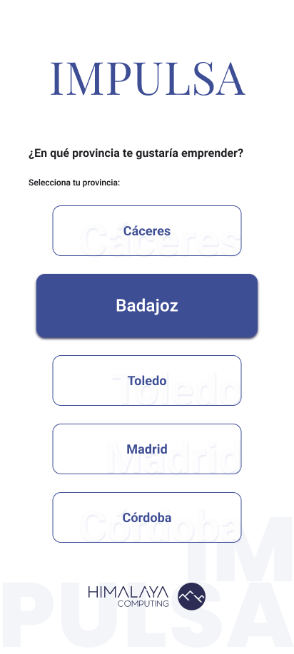 Pantalla Selección de Provincias